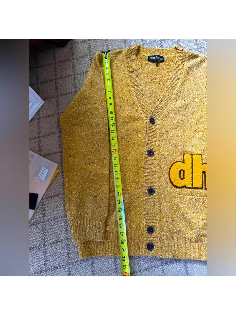 drewhouse Varsity Cardigan in Confetti Yellow L NWT